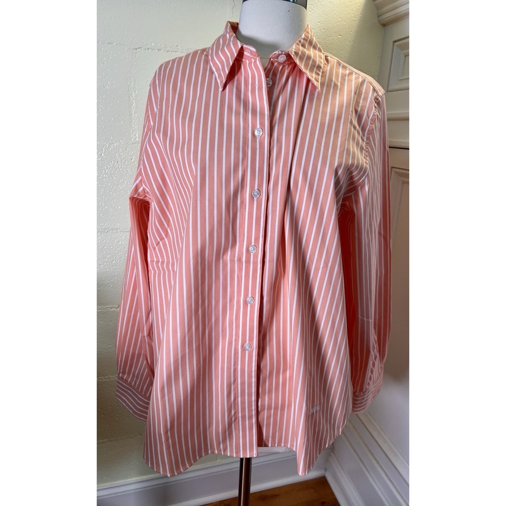 Orvis Women's Coral Stripe Button Down Shirt Sz 16 Long Sleeve‎